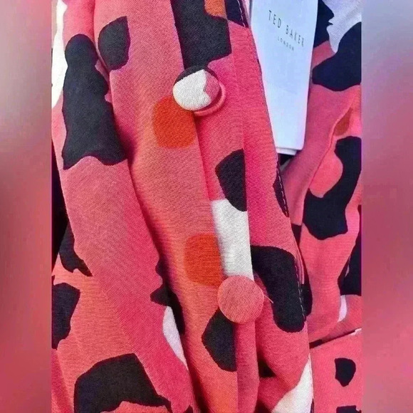 Ted Baker London Womens Dress 1 U.S. Size 2-4 Pink Leopard Print Button Up $340 - Picture 7 of 8